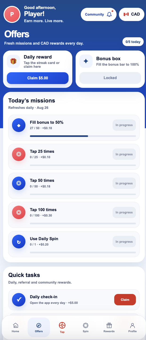 Daily offers and missions