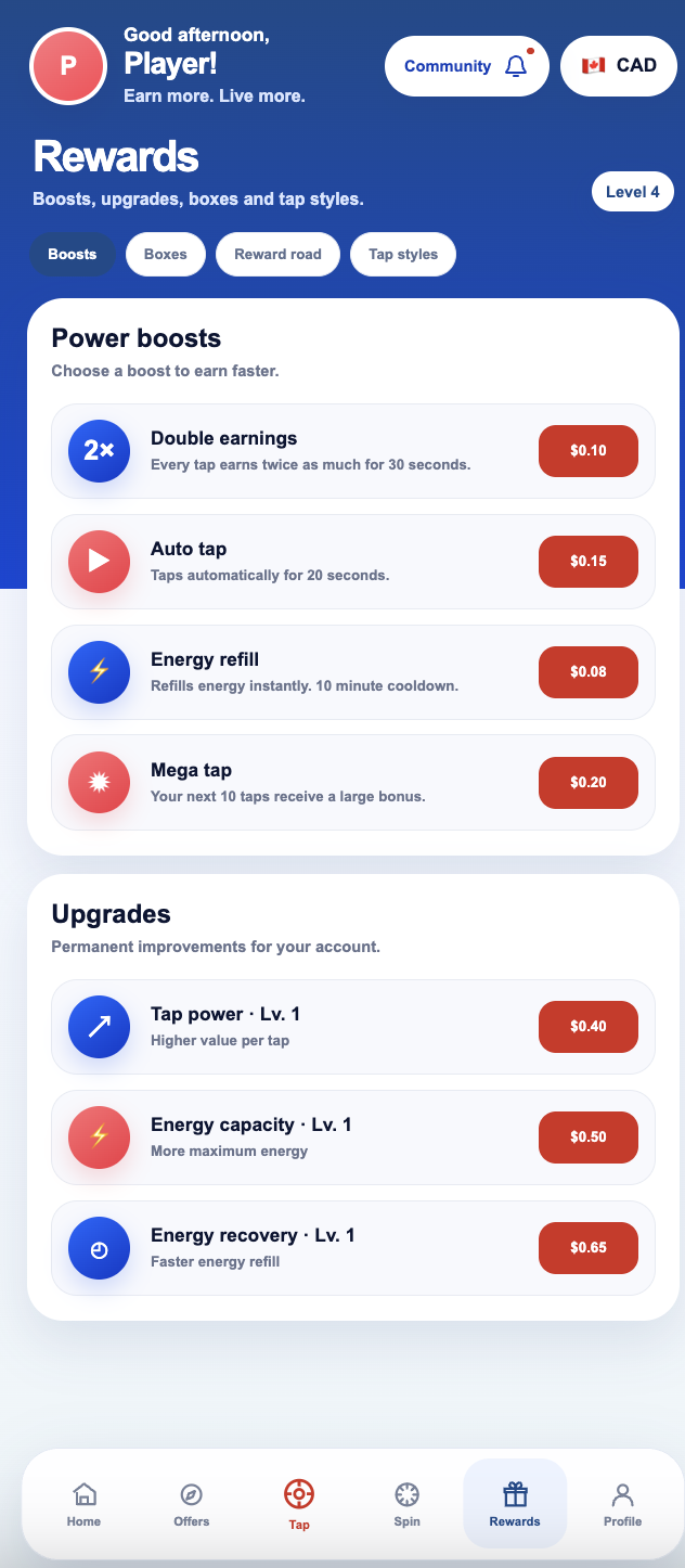 Rewards and boosts