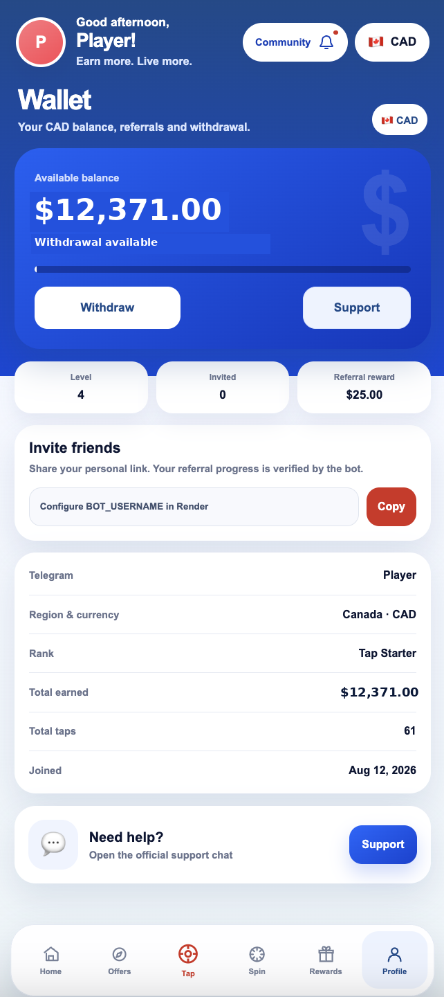 CAD wallet and withdrawal interface